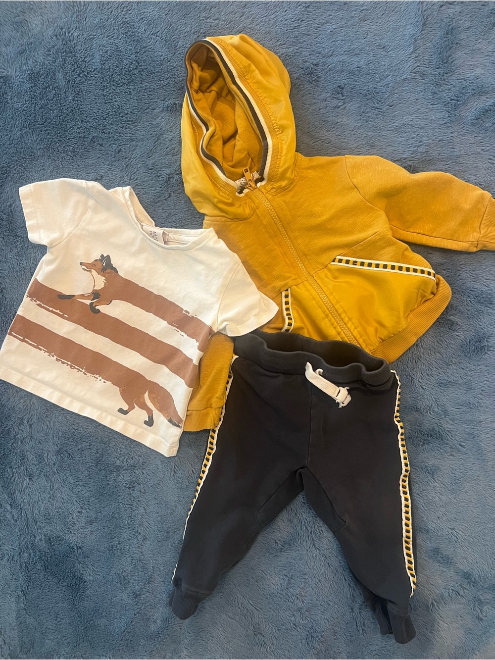 Tommy Bahama Kids Mustard Yellow Zip Hoodie with Fox Graphic Tee & Black Joggers